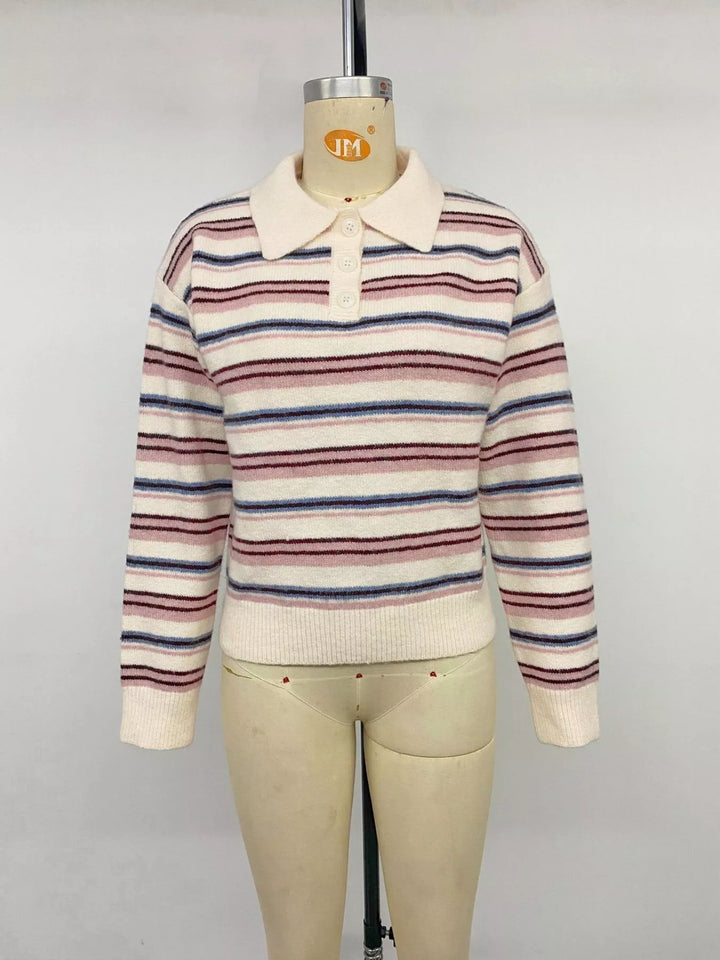 Striped Polo Collar Sweater