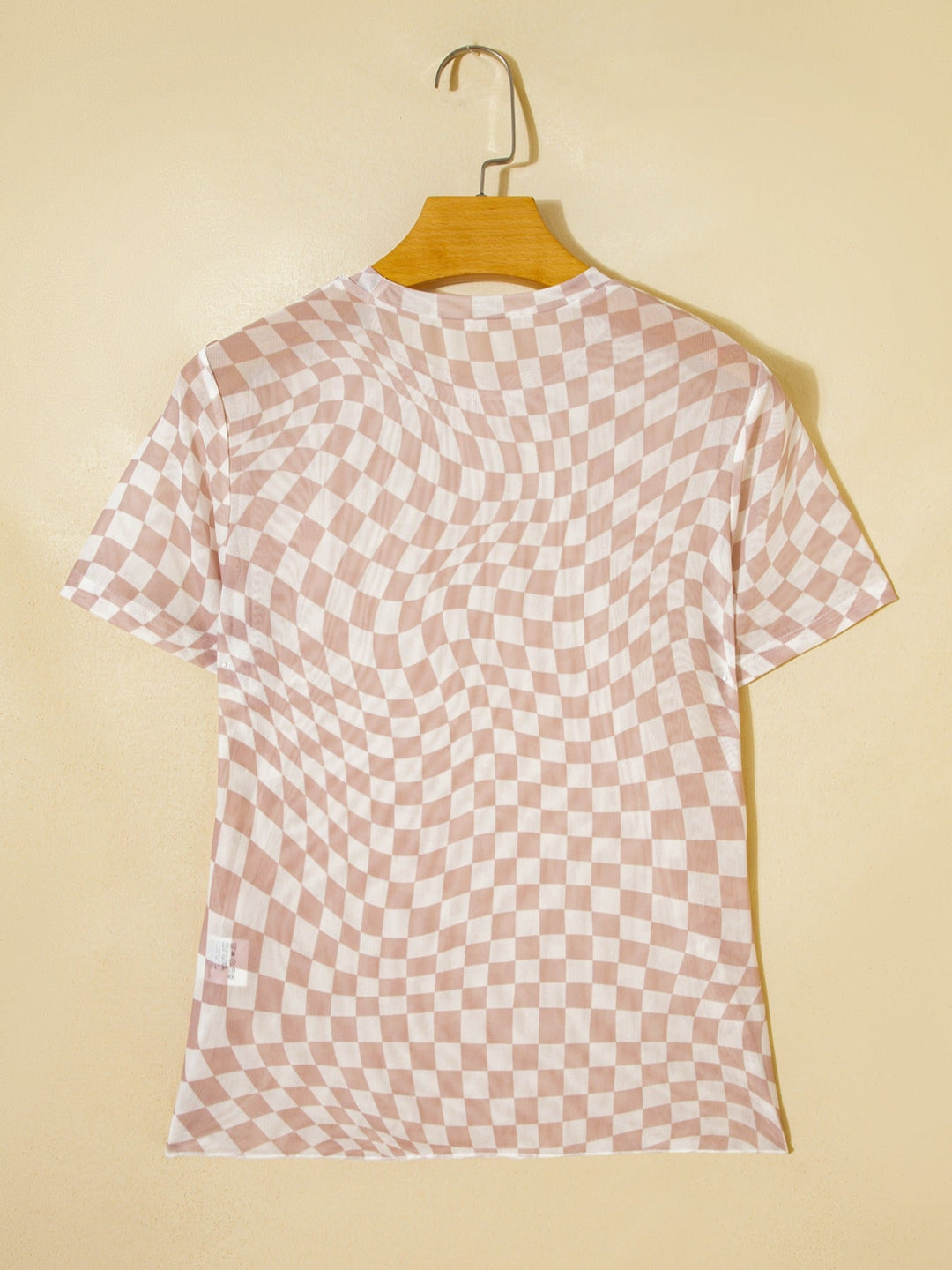 heckered Print Crew Neck Mesh T Shirt