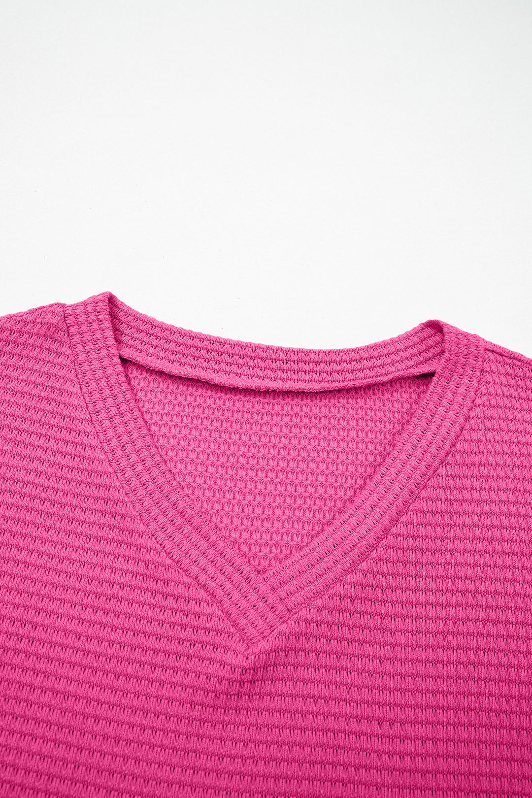 Strawberry Pink Waffle V Neck Short Sleeve Knit Top