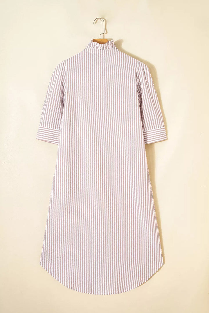 Stripe Frilled Collar Half Sleeve Shirt Dress