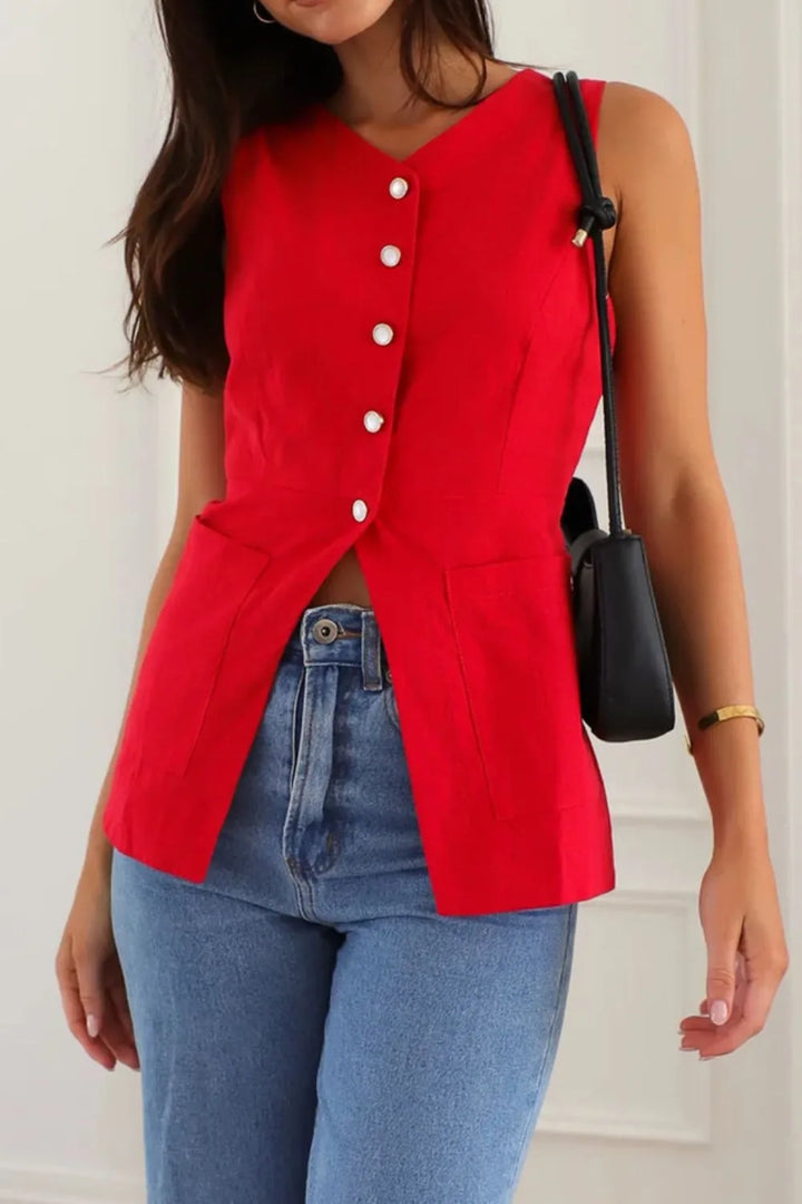 Button Down V-Neck Vest