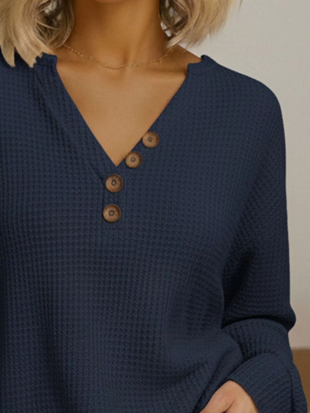 Full Size Casual Waffle Knit Long Sleeve T-Shirt Plus Size