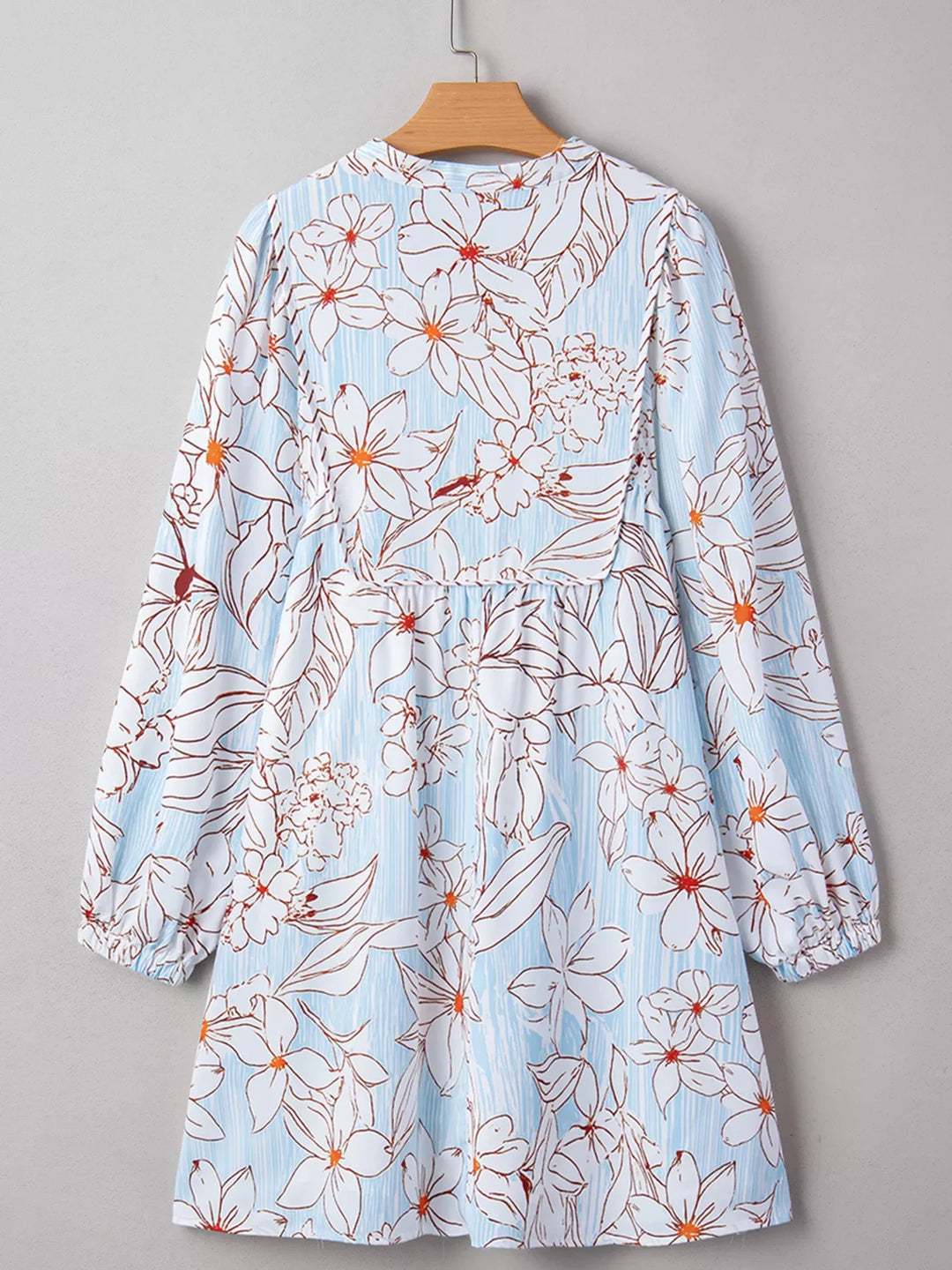 Floral Print Tie Neck Long Sleeve Mini Dress