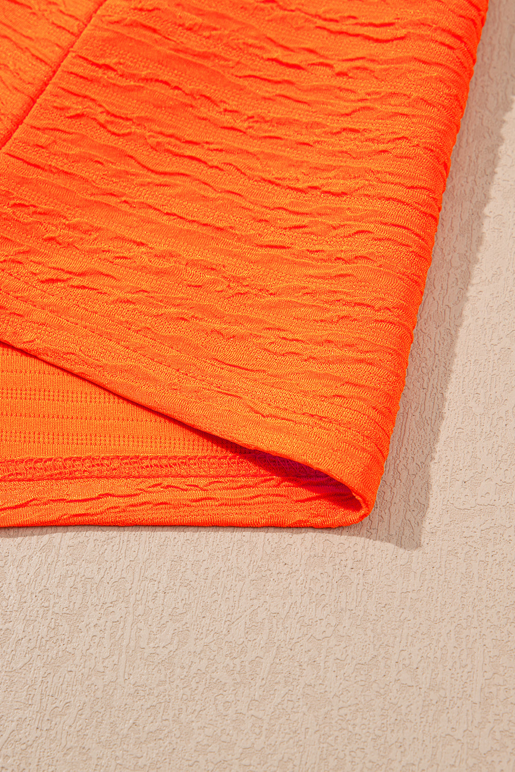 Orange Textured V Neck T Shirt and Shorts Set