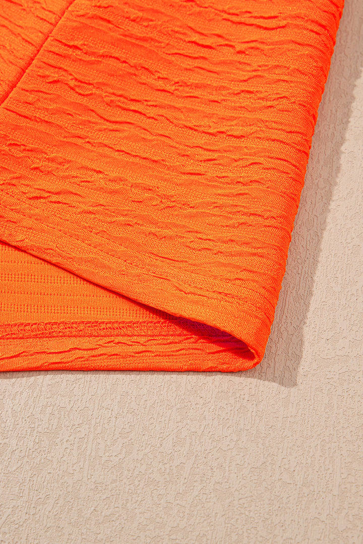 Orange Textured V Neck T Shirt and Shorts Set