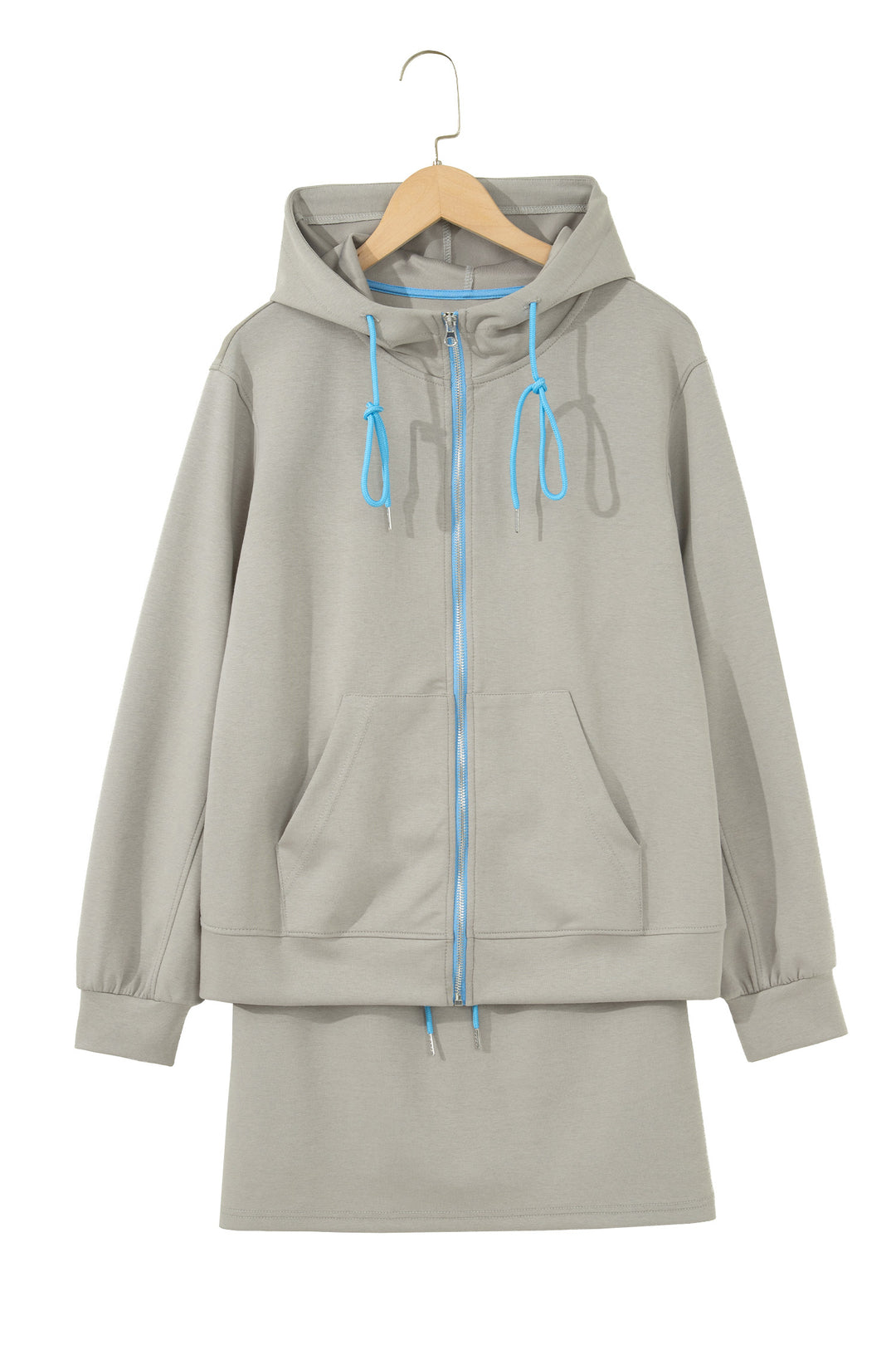 Smoke Green Contrast Trim Zip Up Sporty Jacket Drawstring Mini Skort 2pcs Set