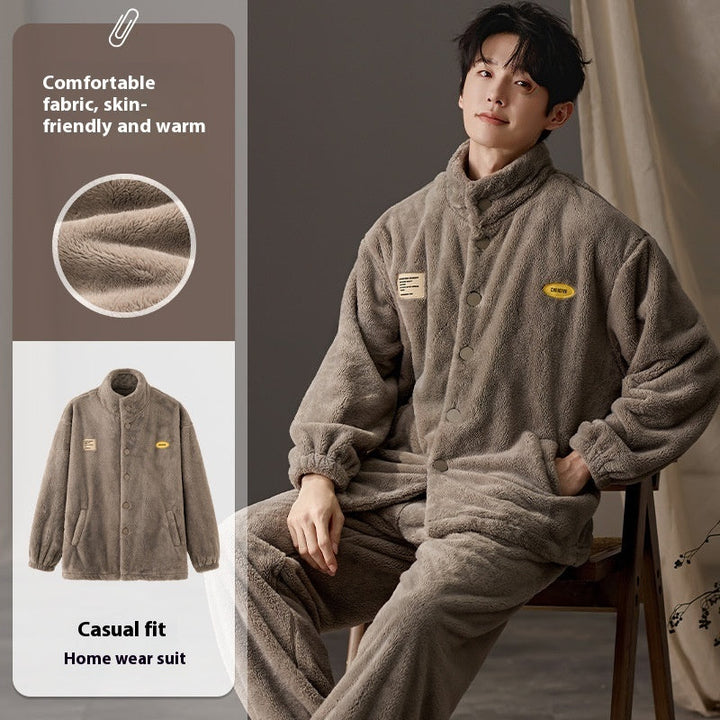 Men's Pajamas Plus Size Long Sleeve Warm Loungewear Suit