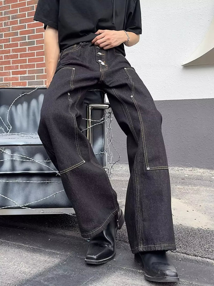 Men's Full Size Vintage Wash Wide Leg Jeans Plus Size