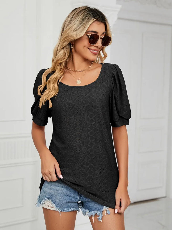 Ruched Notched Long Sleeve T-Shirt