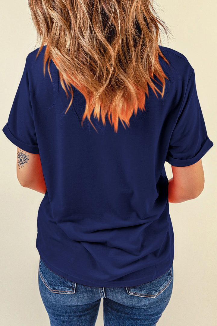 Blue 1776 Faux Patchwork Printed T Shirt