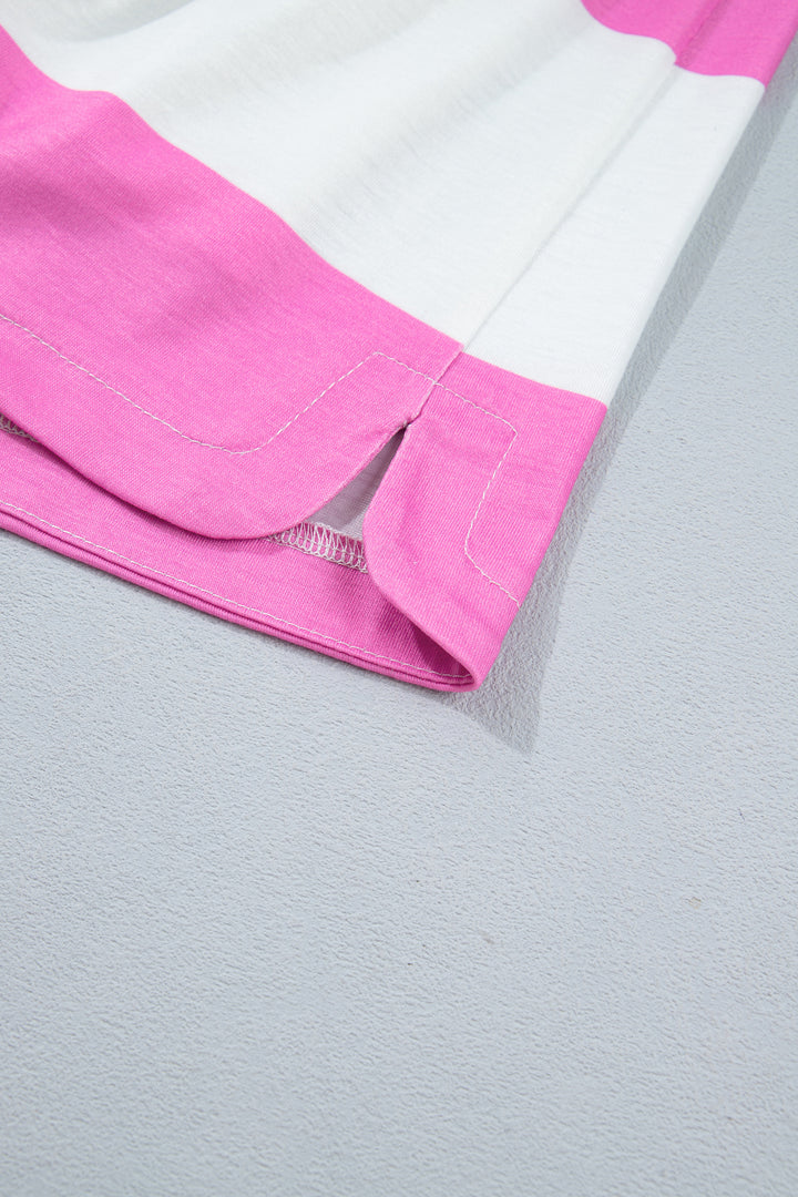 Rose Stripe Colorblock Trim Polo Tee Drawstring Mini Skirt 2pcs Set