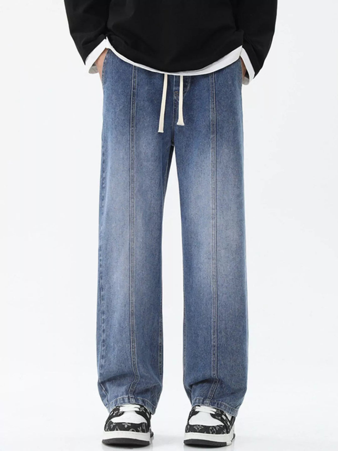 Men's Full Size Drawstring Wide Leg Jeans Plus Size