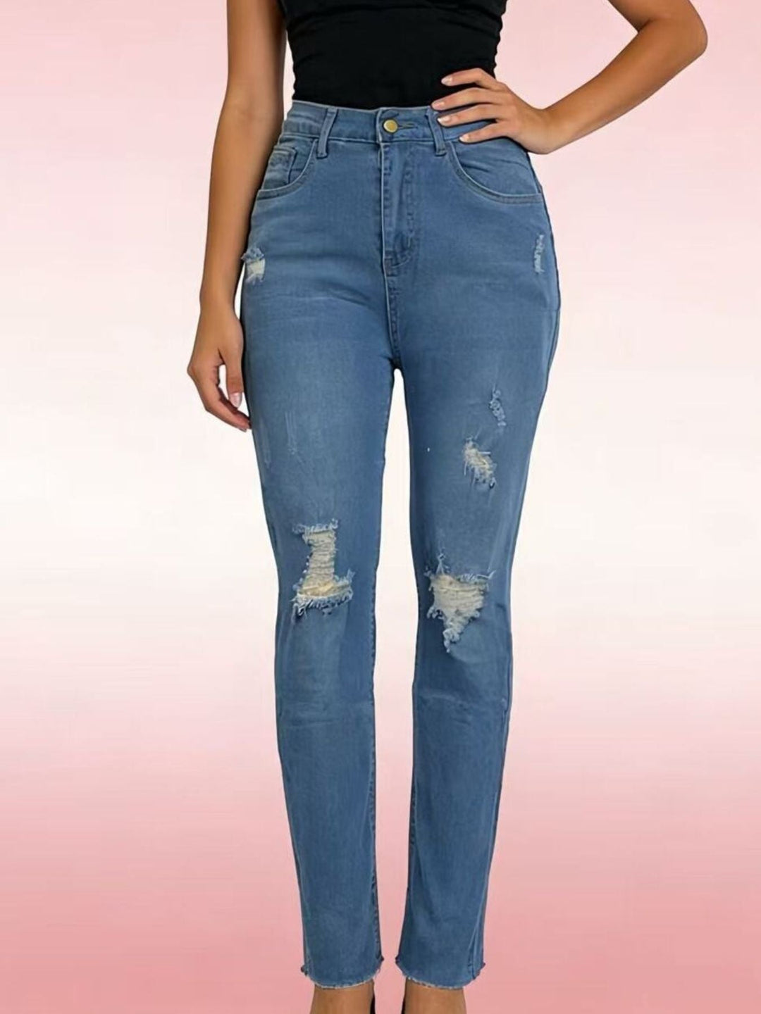 High-Waisted Distressed Jeans