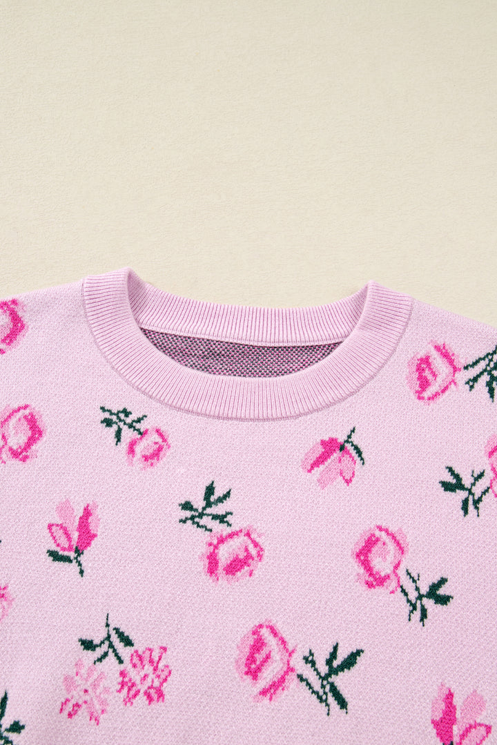 Delicacy Sweet Floral Print Drop Shoulder Cropped Sweater