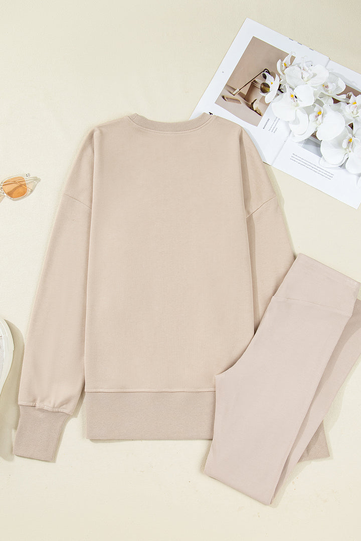 Jet Stream Solid Color Oversize Slit Sweatshirt Ribbed Leggings 2pcs Set