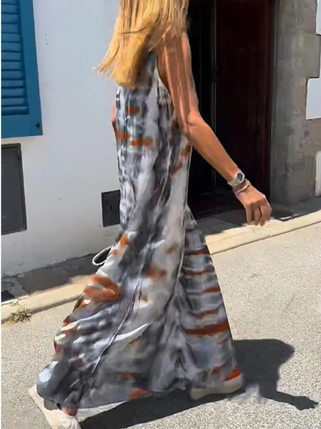 Tie-Dye V-Neck Maxi Cami Dress