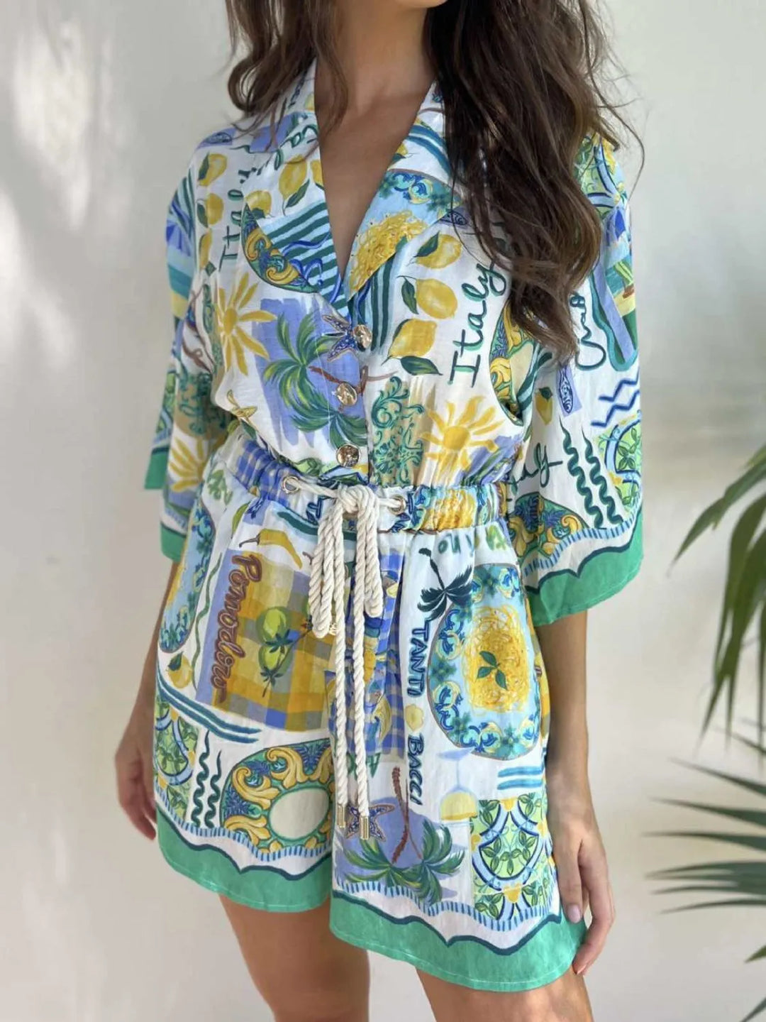 Printed Collared Neck Half Sleeve Romper