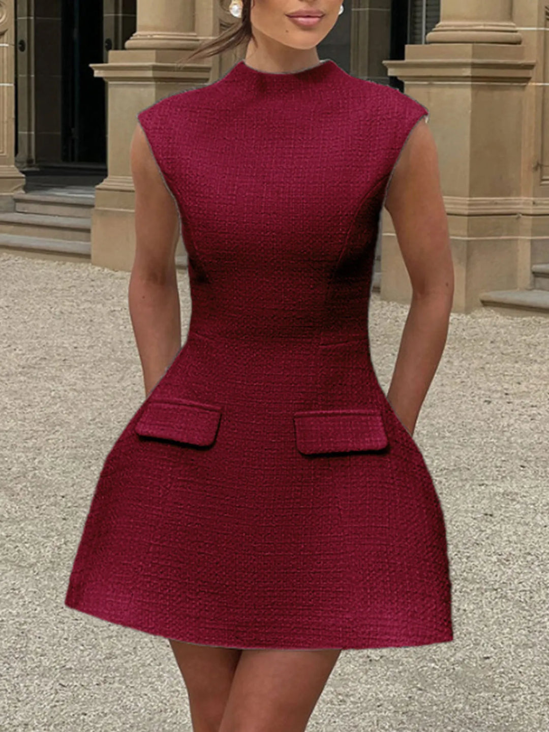 Cutout Back Round Neck Cap Sleeve Mini Dress