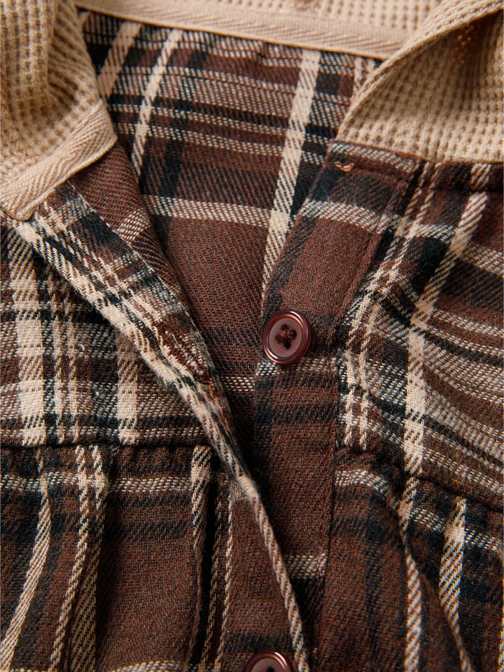 Plaid Patchwork Long Sleeve Hooded Top