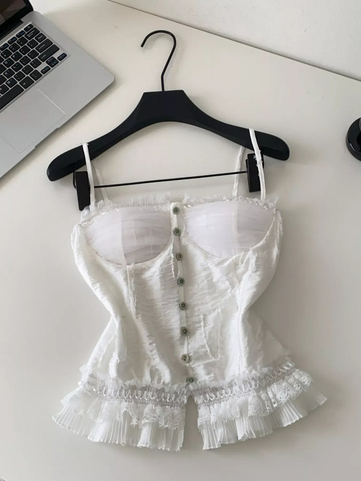 Lace Trimmed Ruffled Hem Tank