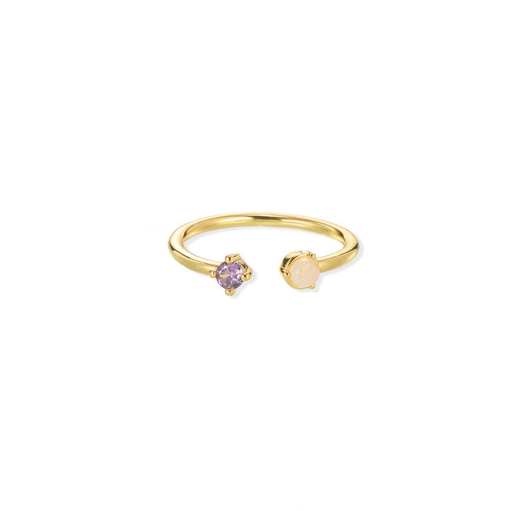 European And American Light-luxury 2-color Birthstone Peach-heart Zircon Stainless Steel 18K Gold-plated Womens Ring