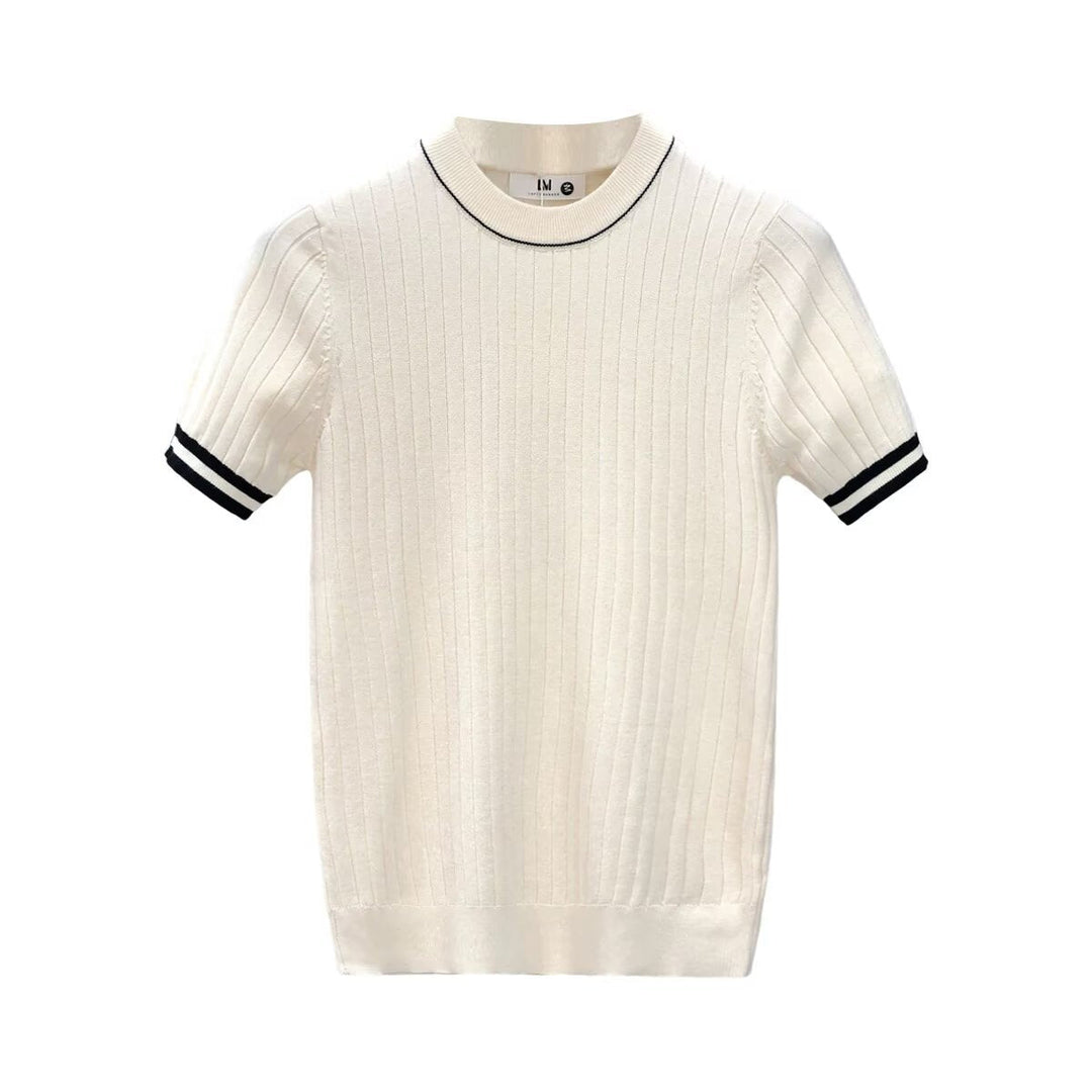 Men's Short-Sleeve Ice Silk Knit Shirt Crew-Neck Slim-Fit Sweater