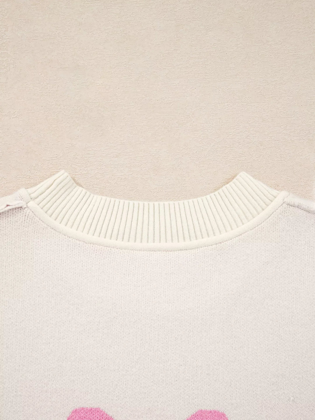Bow Print Ribbed Trim Exposed Seam Drop Shoulder Loose Sweater