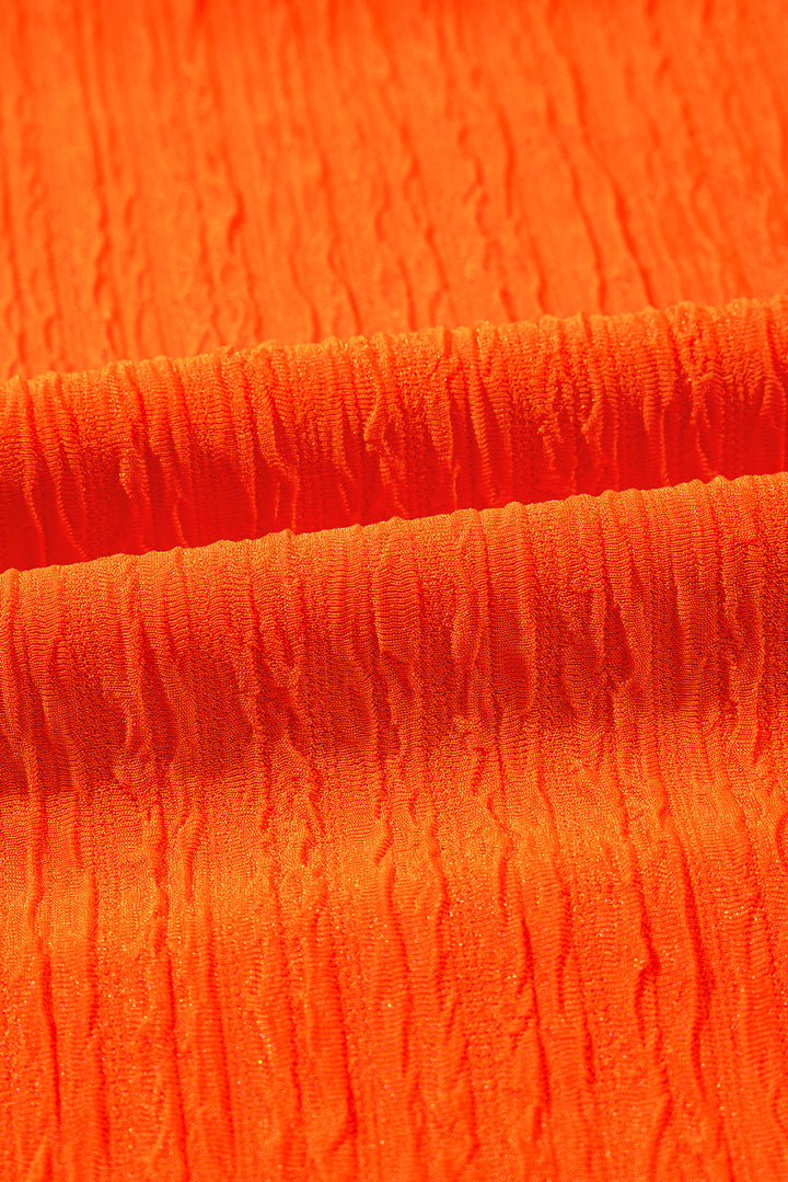 Orange Textured V Neck T Shirt and Shorts Set