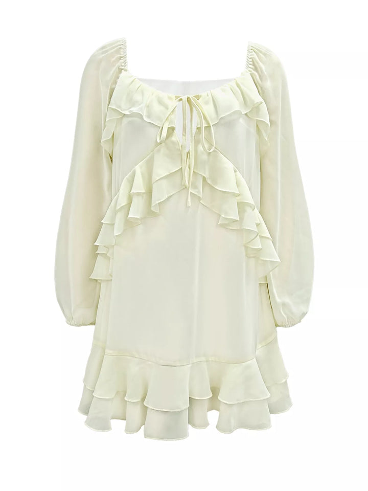 Ruffle Trimmed Long Sleeve Mini Dress