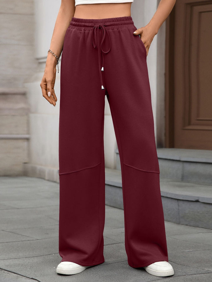 Drawstring High Waist Wide Leg Casual Pants