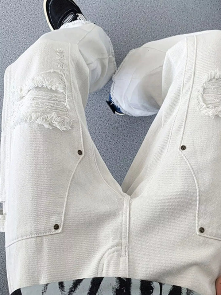 Men's Distressed Raw Hem Wide Leg Jeans