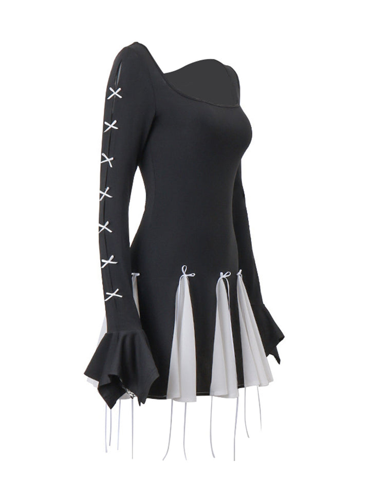 Two Tone Bowknot Decor Mini Dress