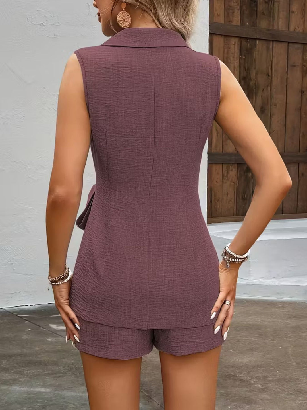 Sleeveless Blazer & Shorts Set with Tie Waist