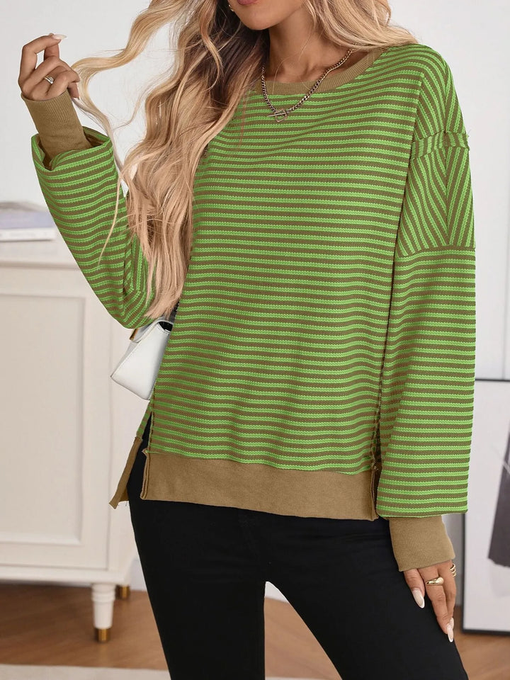 Exposed Seam Striped Contrast Sweatshirt
