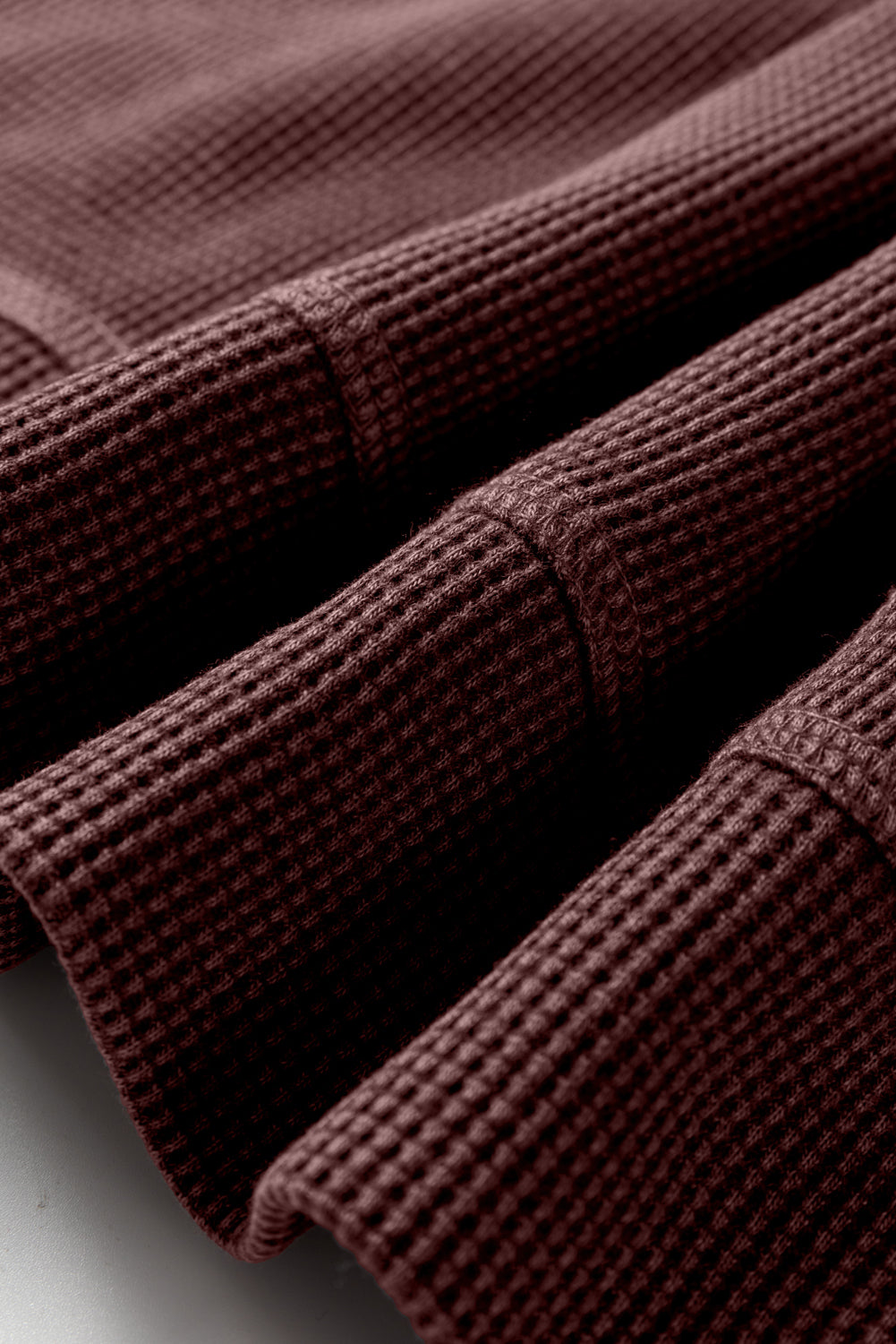 Dark Brown Waffle Knit Patchwork Long Sleeve Loose Top