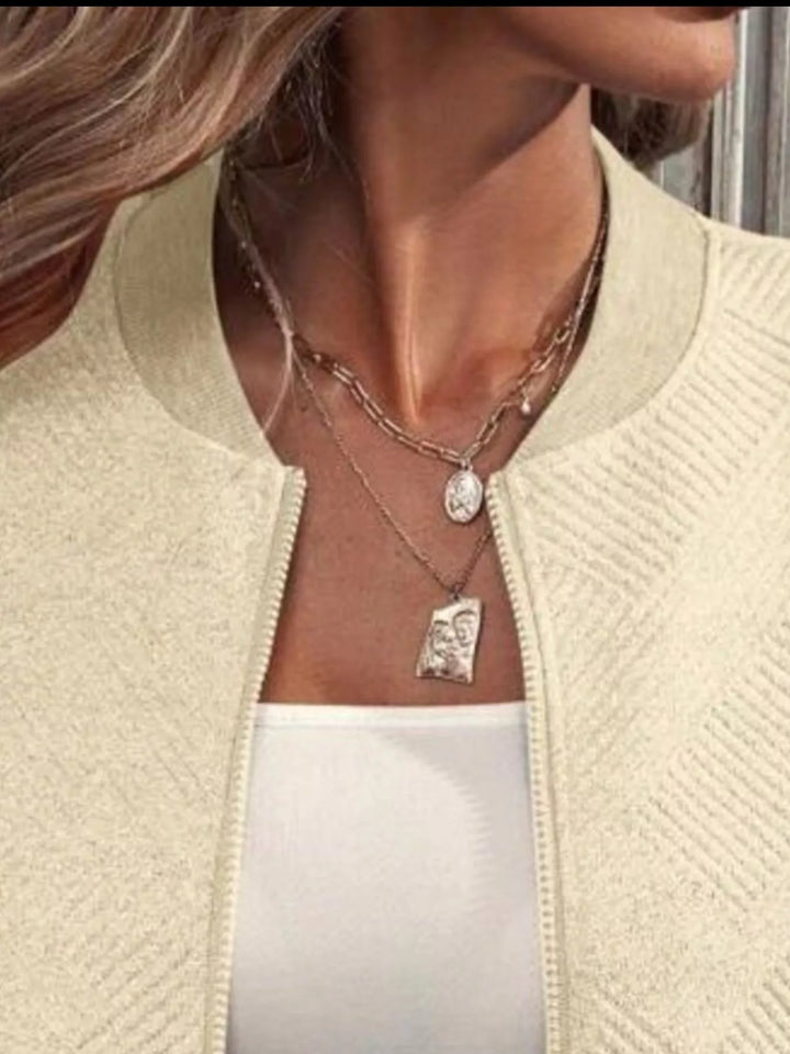 Full Size Zip Up Long Sleeve Textured Jacket Plus Size