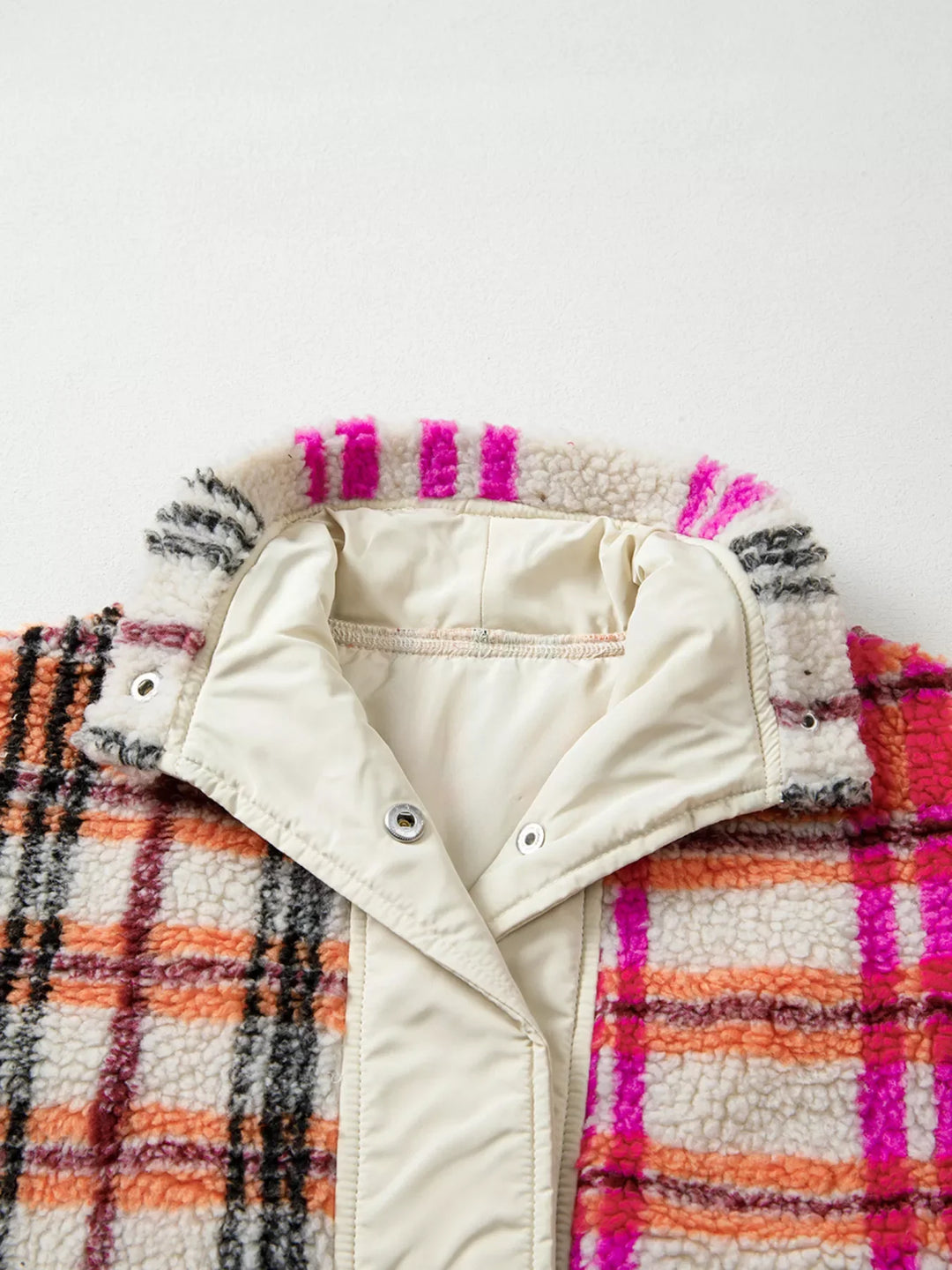 Sherpa Plaid Snap Down Vest Coat