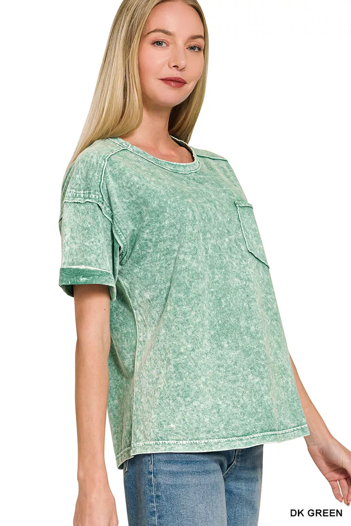 Zenana Halo Snow Washed Exposed Seam Top & Shorts Set