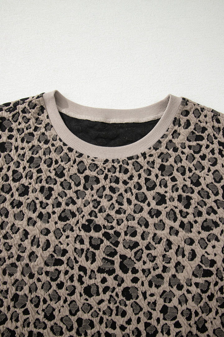 Khaki Leopard Print Textured Plus Size T Shirt