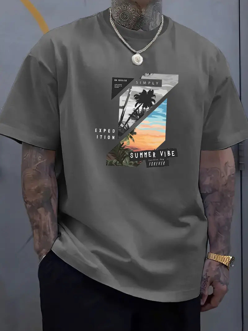 Color-Block Fashion 3D-Printed Summer Mens T-Shirt