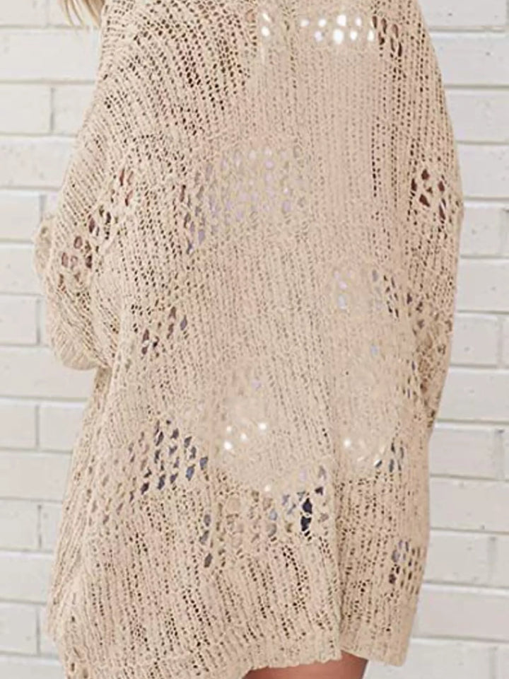 Full Size Openwork Open Front Lightweight Cardigan Plus Size
