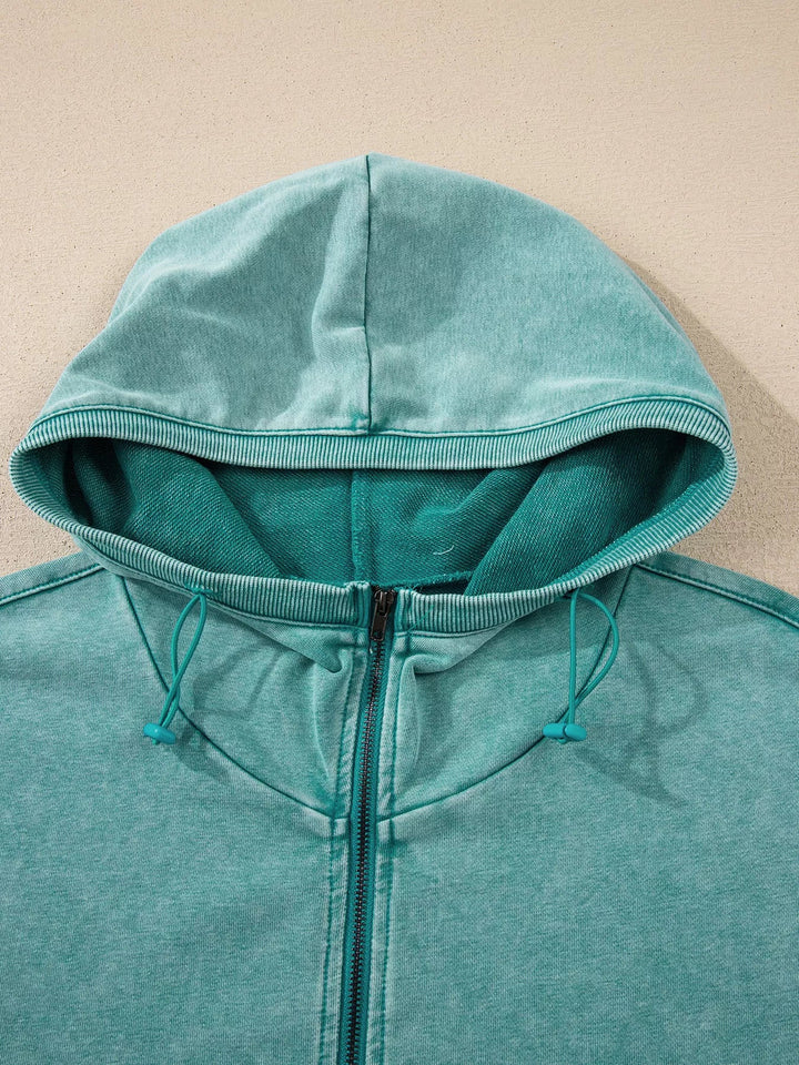 Half Zip Kangaroo Pocket Mineral Wash Baggy Hoodie