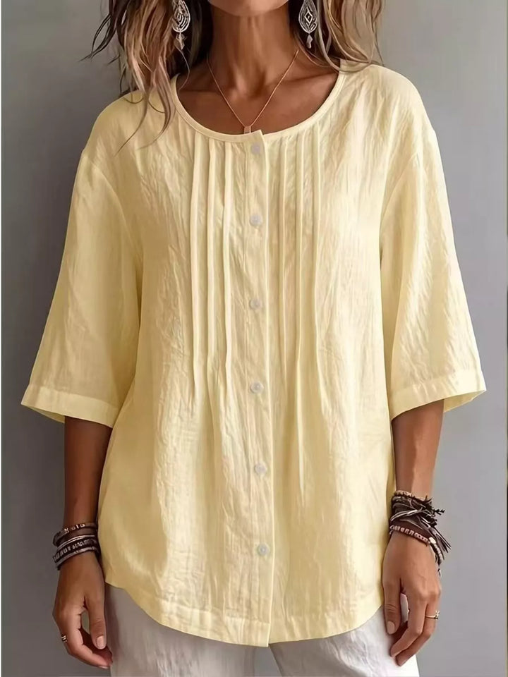 Full Size Texture Round Neck 3/4 Sleeve Blouse Plus Size