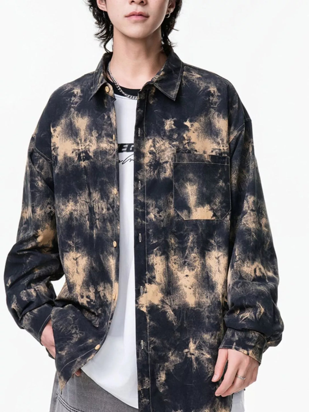 Men's Plus Size Tie-Dye Button-Up Shirt