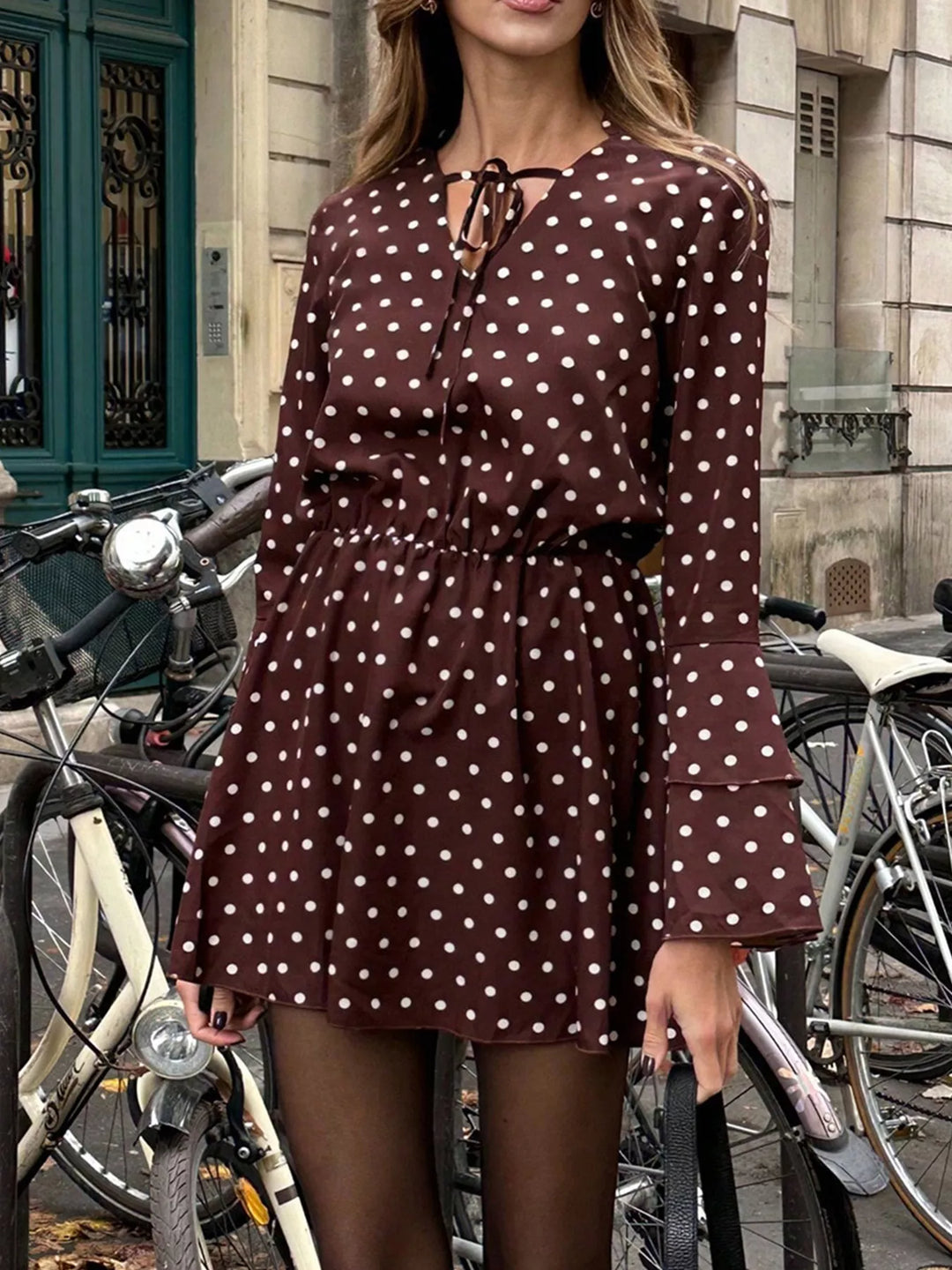 Polka Dot Long Sleeve Mini Dress