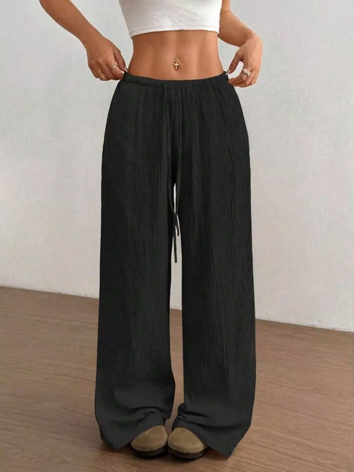 Full Size Drawstring Wide Leg Pants Plus Size