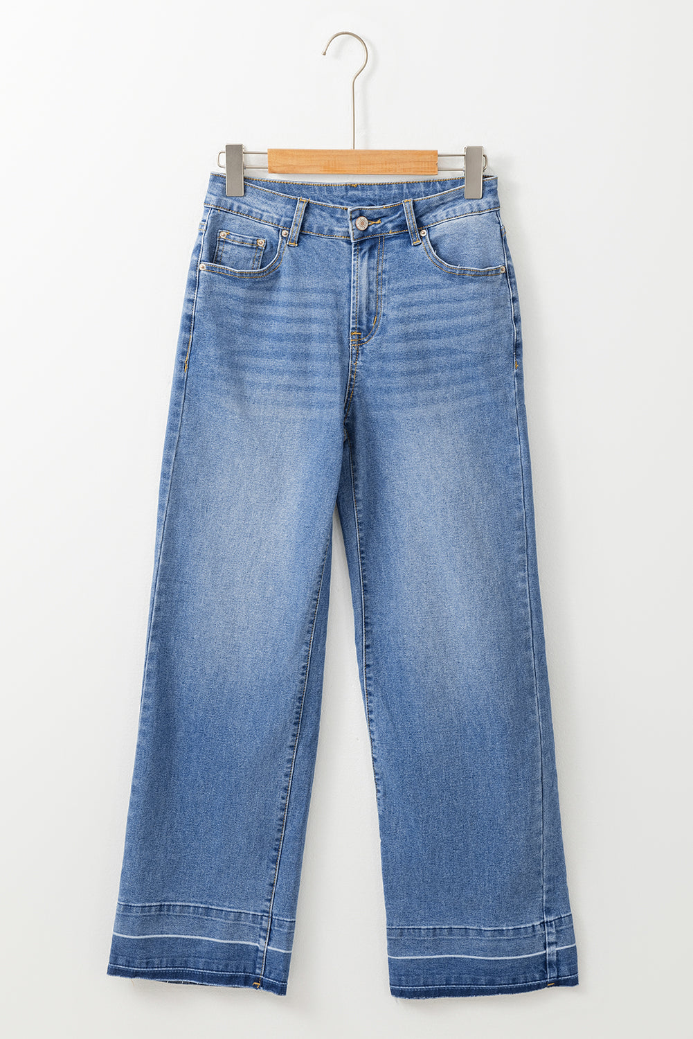 Sail Blue Raw Hem Unique Cuffs Straight High Rise Loose Jeans
