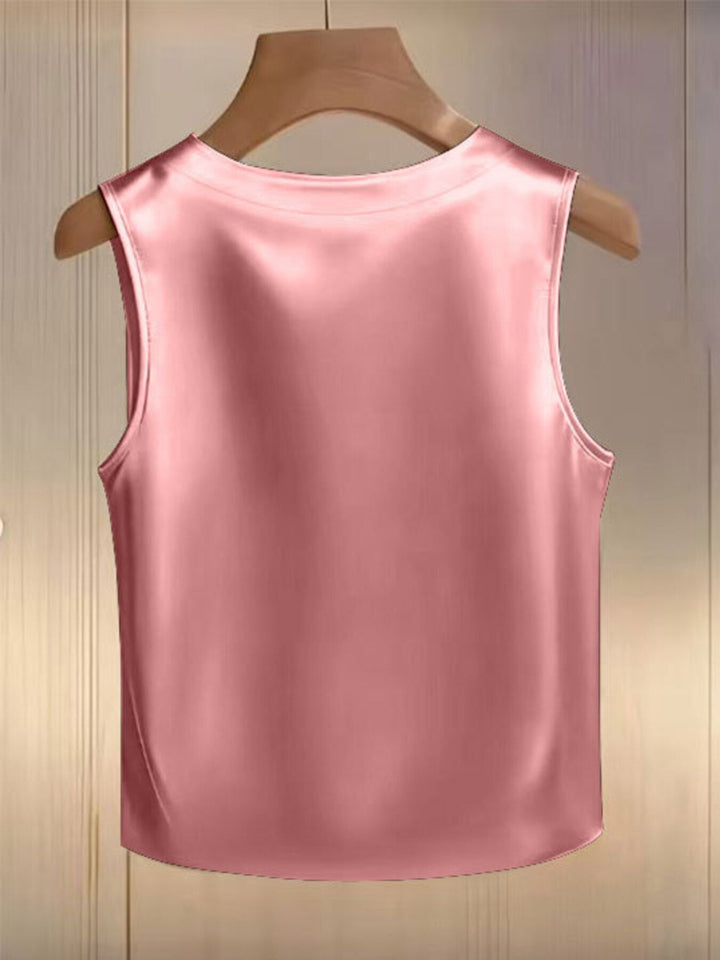 Pearl Embellished Satin Tank Top