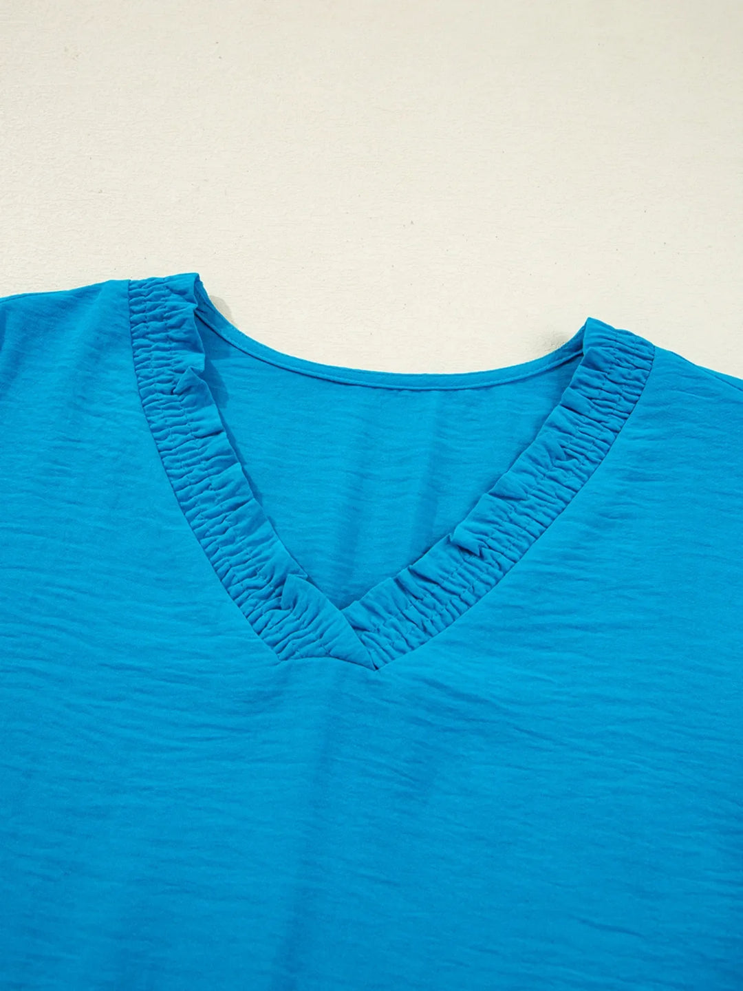 Textured Frill Smocked V-Neck Blouse