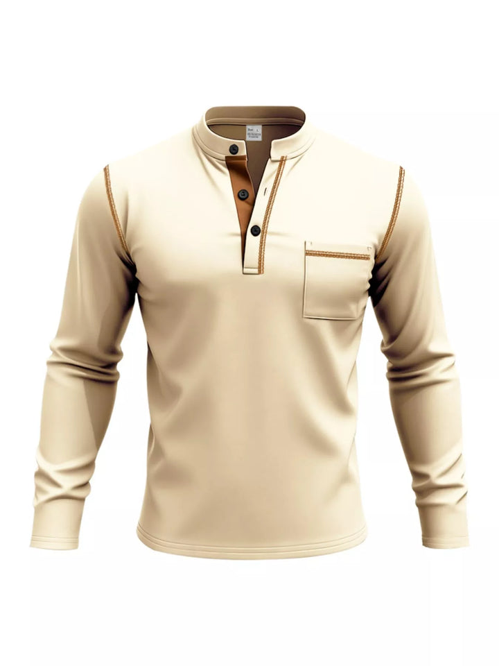 Men's Full Size Casual Long Sleeve Henley T-Shirt with Pocket Plus Size